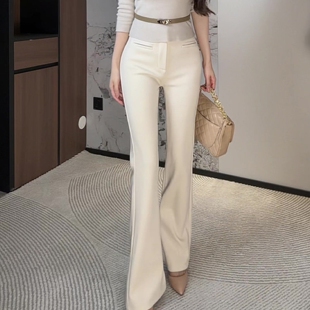 韩系加绒高腰微喇裤女2025冬季新款通勤时尚气质显瘦修身喇叭长裤