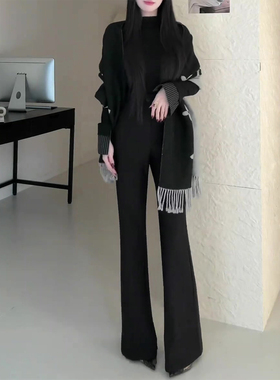 加绒不贴腿西装微喇裤女秋冬季2025新款小个子高腰显瘦阔腿喇叭裤
