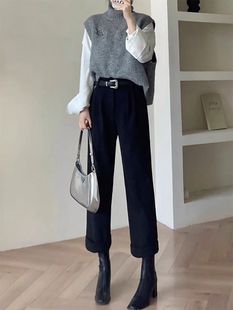 小个子高腰直筒九分烟管裤 女2025秋冬新款 子 裤 高级感穿搭毛呢西装