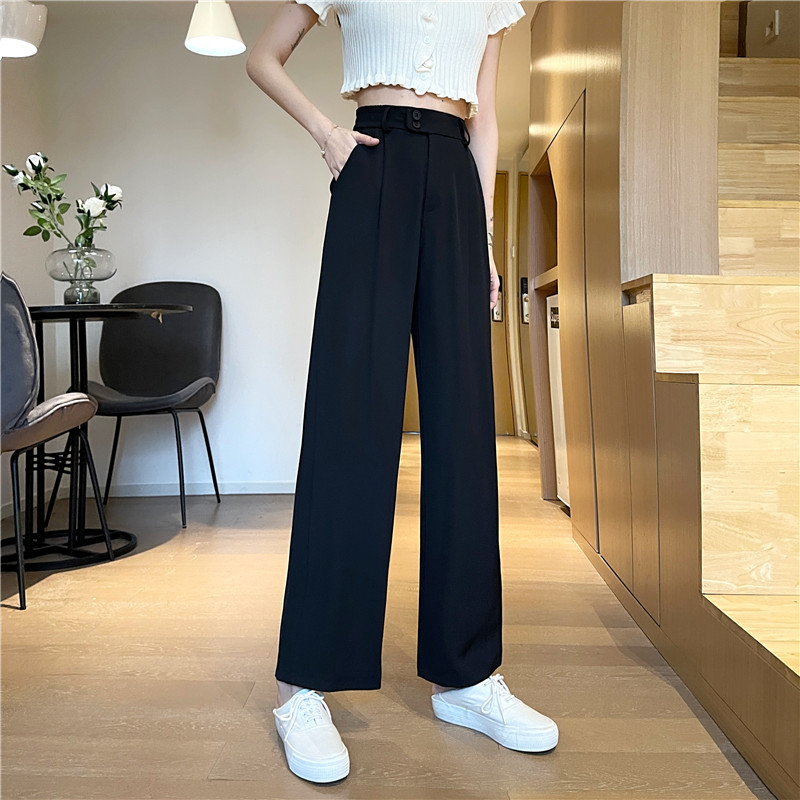 Real price new high waist black thin and versatile wide leg trousers