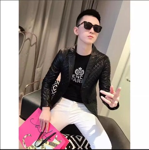 2025秋冬修身 皮衣皮尤PU皮夹克外套 皮西服商务休闲单西加绒皮西装