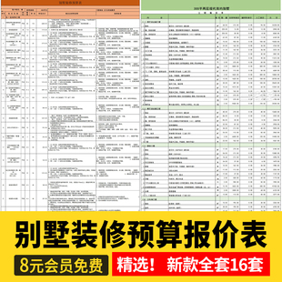 别墅装修预算室内工程施工表报价表自建房家装材料价格工程量清单