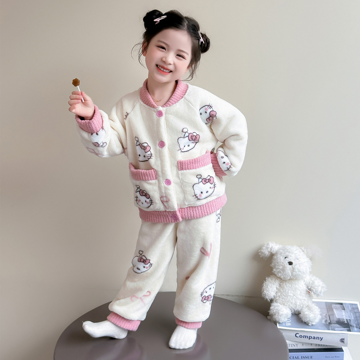 珊瑚绒分体加厚婴儿开衫家居服