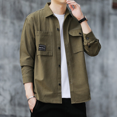 纯棉加厚工装长袖衬衫休闲宽松