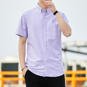 短袖 牛津纺男装 衬衫 新款 纯棉男士 大码 夏季 上衣宽松衬衣休闲修身 潮