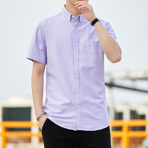 纯棉牛津纺短袖衬衫宽松