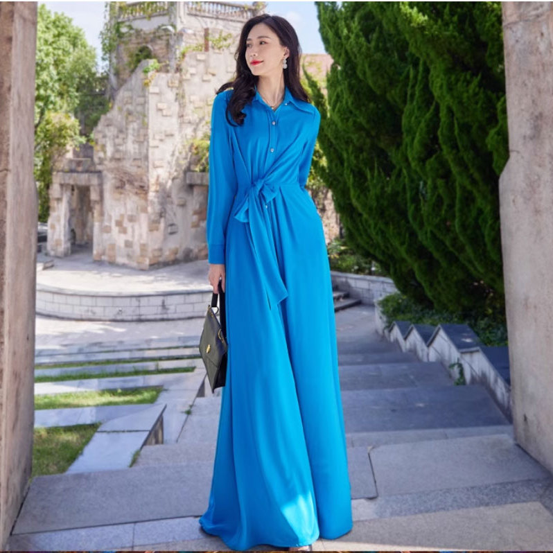 女士超长款衬衫连衣裙
