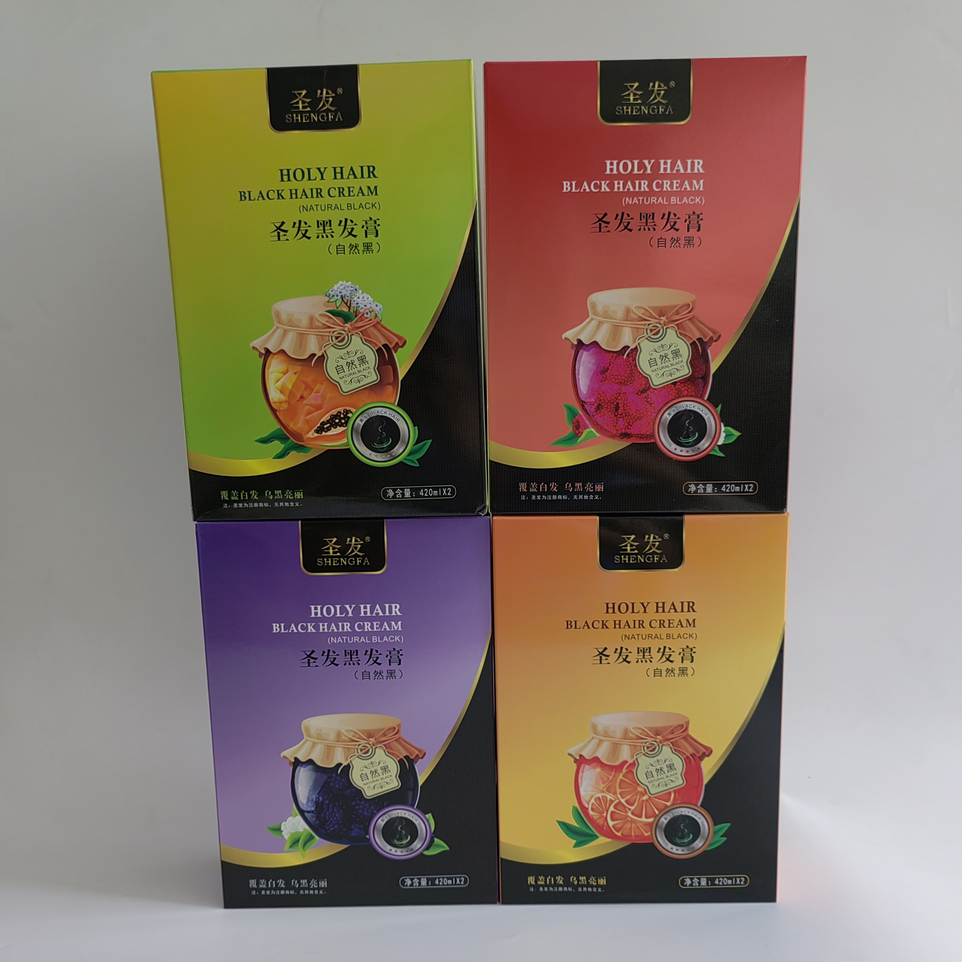 包邮正品圣发天然果醇黑发生态萃取不沾头皮染发膏水果黑420mlX2