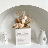 ins风仿真玫瑰花花束纸袋小麦穗花艺套装 饰品创意摆件 茶几桌面装