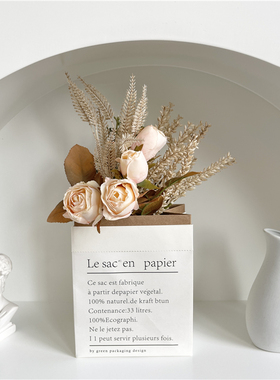 ins风仿真玫瑰花花束纸袋小麦穗花艺套装茶几桌面装饰品创意摆件