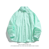 夏季薄荷曼波绿色慵懒风衬衫男薄款防晒长袖衬衣外套C2242-特价46，男装防晒衣，电商A007-1