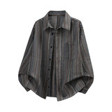 美式复古条纹长袖衬衫男宽松日常百搭休闲翻领外套C2272-特价P37，男装衬衫，电商A007-1