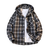 连帽格子衬衫男女宽松休闲百搭高级感长袖上衣外套C2271-特价P36，男装衬衫，电商A007-1