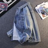 字母时尚百搭牛仔夹克工装风翻领多口袋休闲长袖外套JQ3-特价P70，男装夹克，电商A007-1