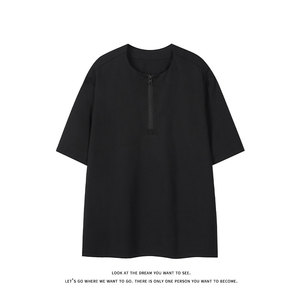 简约风亨利领短袖T恤男女宽松简约休闲舒适圆领上衣T3707-特价P24图片