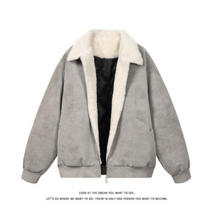 冬季美拉德巴恩风羊羔绒屋面PU皮棉服加绒保暖棉衣MP7827-特P80图片