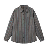 美式复古条纹长袖衬衫男宽松日常百搭休闲翻领外套C2272-特价P37，男装衬衫，电商A007-1