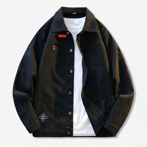 工装风翻领牛仔夹克男休闲宽松纽扣多口袋长袖外套JB80-特价P53，男装夹克，电商A007-1
