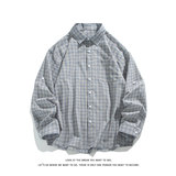 美式复古蓝格子衬衫宽松慵懒长袖衬衣开衫外套薄款C2253-特价42，男装衬衫，电商A007-1