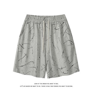 印花抽绳短裤男女宽松松紧腰百搭运动时尚百搭裤子DK8702-特价P35图片