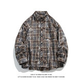 美式复古晕染格子衬衫男长袖高级感慵懒宽松外套C2260-特价P35，男装衬衫，电商A007-1
