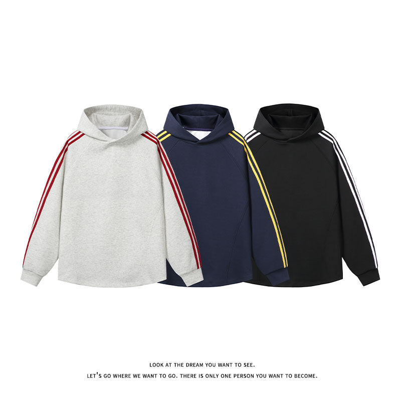 美式连帽大码撞色三条杠长袖套头卫衣男女同款W4705-特价P42，男装卫衣，电商A007-1