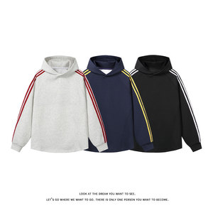 美式连帽大码撞色三条杠长袖套头卫衣男女同款W4705-特价P42，男装卫衣，电商A007-1