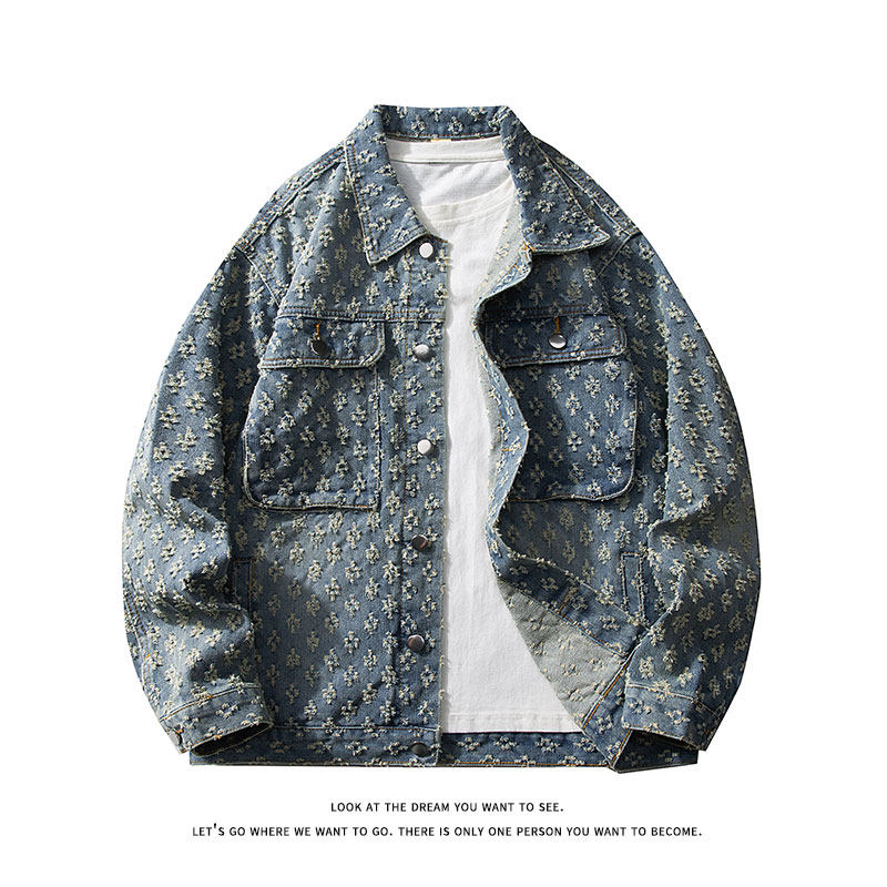 潮流做旧磨毛大码男女拼色牛仔外套夹克J8813-P65【特价】，男装工装外套，电商A007-1