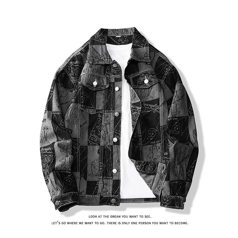 潮流休闲大码宽松男女拼色提花牛仔外套夹克JA31-P57【特价】，男装工装外套，电商A007-1