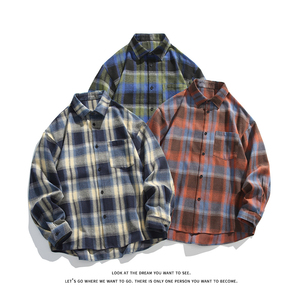 韩版潮流复古格子大码翻领长袖衬衫内搭外套C2192-P30【特价】，男装衬衫，电商A007-1