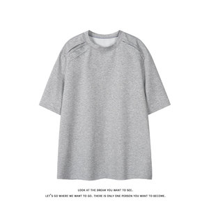 美式简约假两件拼接短袖T恤男女宽松型显瘦圆领上衣T3701-特价P27图片