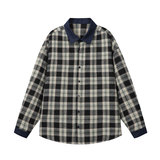 复古格子拼接衬衫男长袖宽松休闲翻领百搭外套C2277-特价P35，男装衬衫，电商A007-1