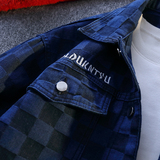 棋盘格翻领牛仔夹克美式复古风男春秋宽松外套JA3710-特价P55，男装夹克，电商A007-1