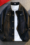 美式复古翻领牛仔外套男宽松工装夹克黑色时尚百搭JA911-特价P53，男装工装外套，电商A007-1