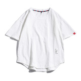 休闲街头风落肩短袖T恤男宽松圆领简约纯色百搭上衣T230-特价P26，男装T恤，电商A007-1