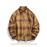 港风复古格子长袖衬衫男女中性衬衣外套C2214-P30【特价】，男装衬衫，电商A007-1