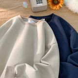 美式复古圆领卫衣男春秋季潮牌纯色cleanfit宽松大码情侣上衣外套，男装卫衣，电商A007-1