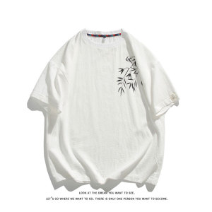 风竹子短袖T恤棉麻新中式宽松半袖体恤衫 T3524-P25【特价】图片