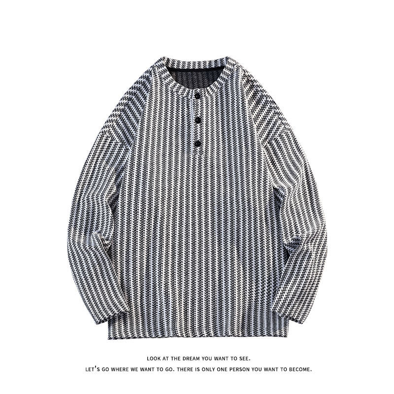 美式复古亨利领休闲长袖T恤卫衣男宽松休闲上衣内搭T3690-特价24，男装T恤，电商A007-1