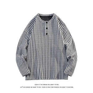 美式复古亨利领休闲长袖T恤卫衣男宽松休闲上衣内搭T3690-特价24，男装T恤，电商A007-1