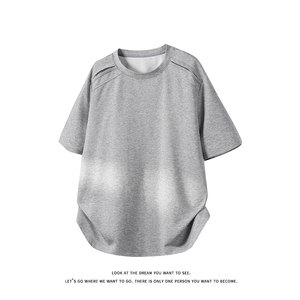 美式简约假两件拼接短袖T恤男女宽松型显瘦圆领上衣T3701-特价P27图片