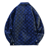 棋盘格翻领牛仔夹克美式复古风男春秋宽松外套JA3710-特价P55，男装夹克，电商A007-1