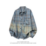 韩版潮流复古格子大码宽松翻领长袖衬衫内搭外套C2170-特P24，男装衬衫，电商A007-1