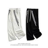 直筒休闲运动宽松阔腿裤男纯色简约拼色下装K8676-特价P40，男装休闲裤，电商A007-1