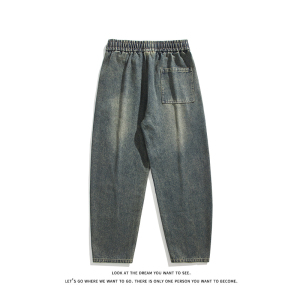 巴家弯刀高街牛仔裤宽松直筒裤松紧腰休闲长裤K8552-P40【特价】图片
