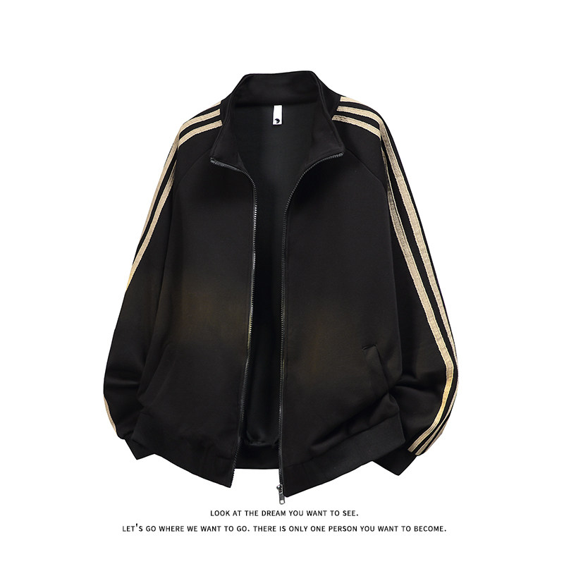 拼色三条杠撞色开衫卫衣大码宽松休闲立领外套W4602-P52【特价】，女装短外套，电商A007-1