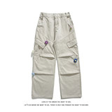 立体解构花朵装饰工装休闲裤男女潮牌宽松直筒长裤K8617-特价P70，男装工装外套，电商A007-1