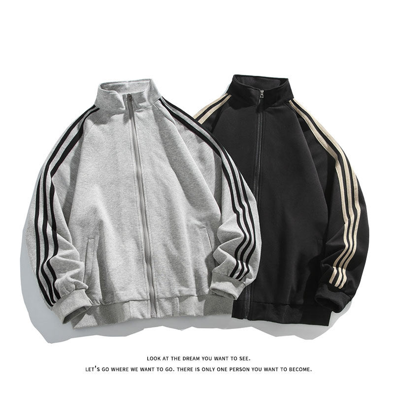 拼色三条杠撞色开衫卫衣大码宽松休闲立领外套W4602-P52【特价】，女装短外套，电商A007-1