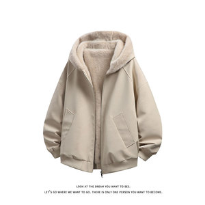 网图慎上荔枝纹皮座山雕加绒连帽棉服加厚保暖棉衣MP7826-特价P85图片