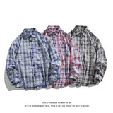 潮流复古扎染格子大码宽松长袖衬衫内搭外套C2204-P40【特价】，男装衬衫，电商A007-1